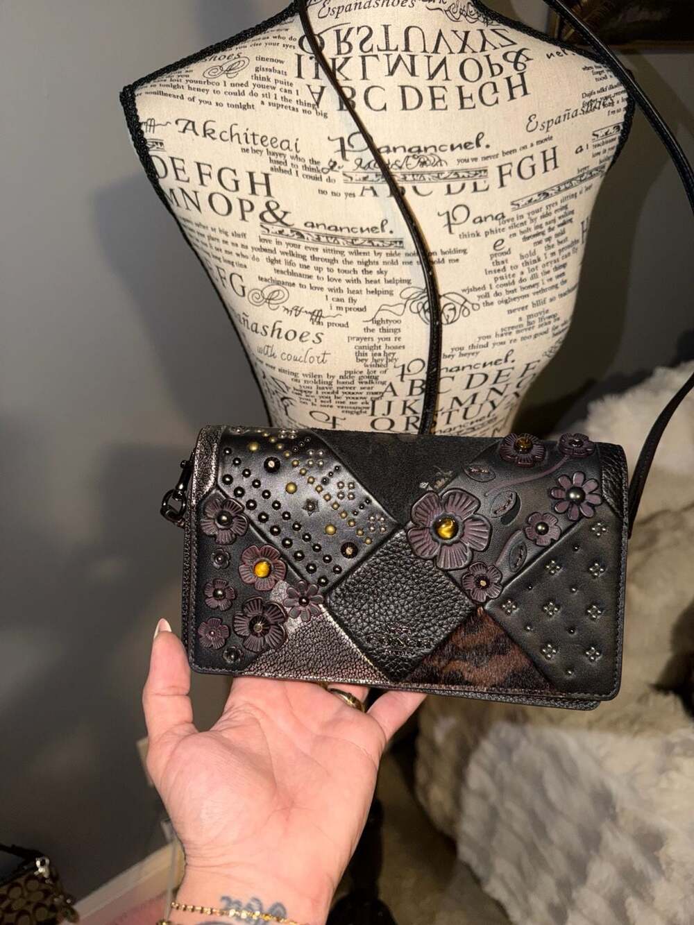 Coach Embellished Canyon Quilt Foldover Crossbody in Glovetanned Leather